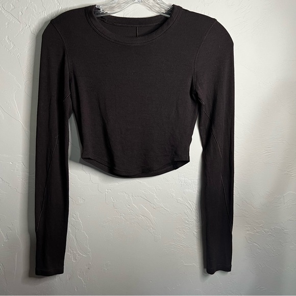 Lululemon Hold Tight Chocolate Brown Long Sleeve Modal Blend Crop Top - Picture 6 of 11